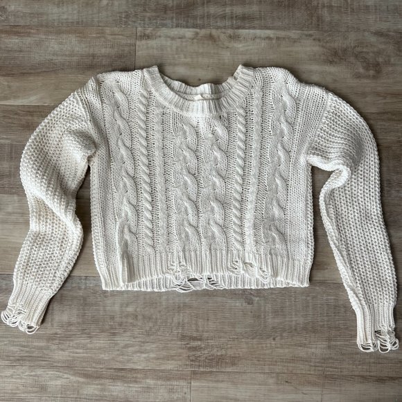 Garage White Chunky Cable-knit Sweater- Size M - Picture 1 of 3